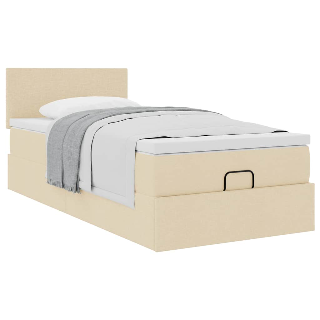 Otomanski krevet s madracem krem 100x200 cm tkanine