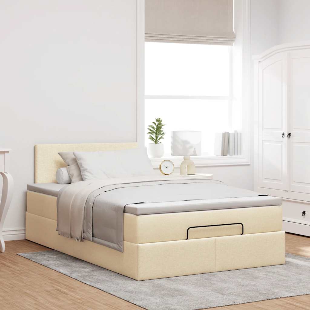Otomanski okvir kreveta s madraca krem 120x190 cm od tkanine