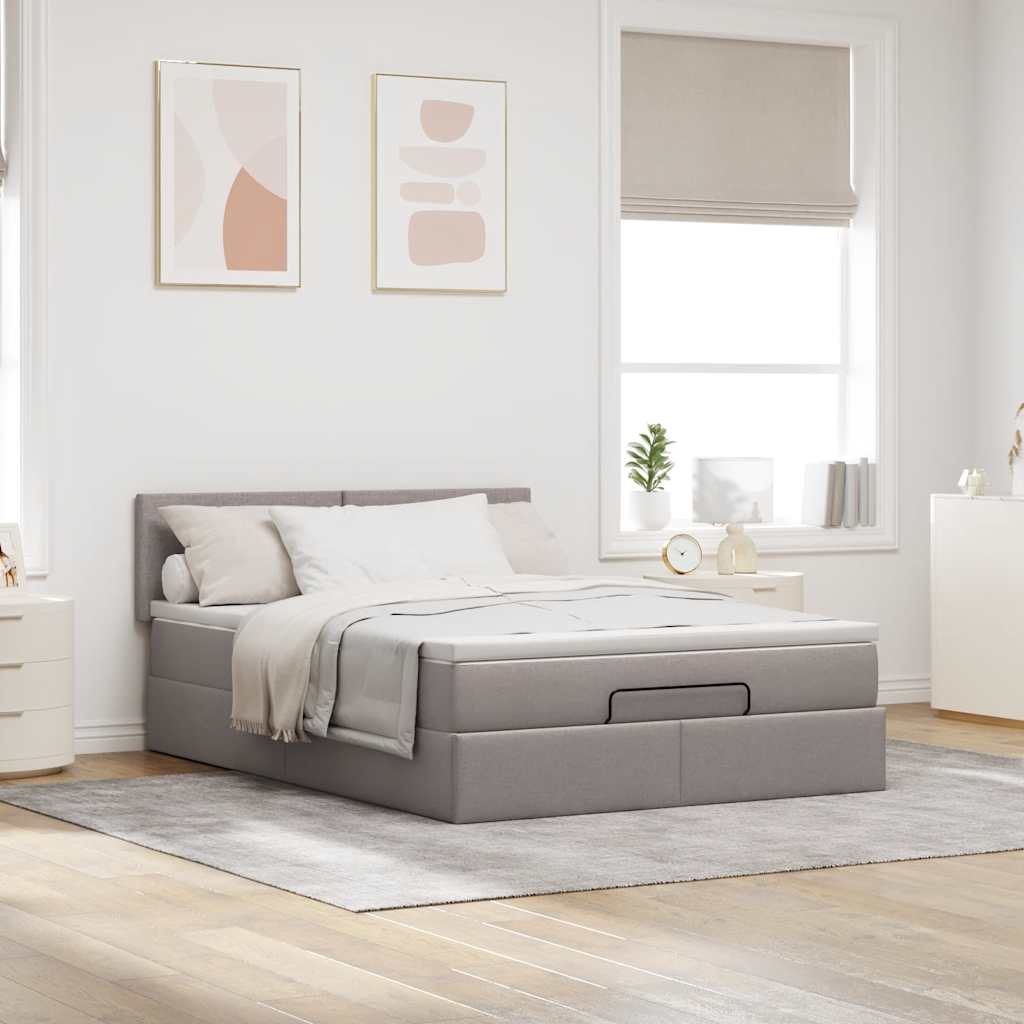 Krevet s otomancem i madracem, taupe boja, 140x190 cm, tkanina