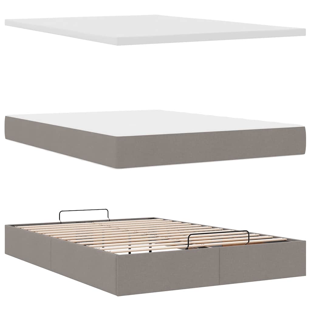 Krevet s otomancem i madracem, taupe boja, 140x190 cm, tkanina