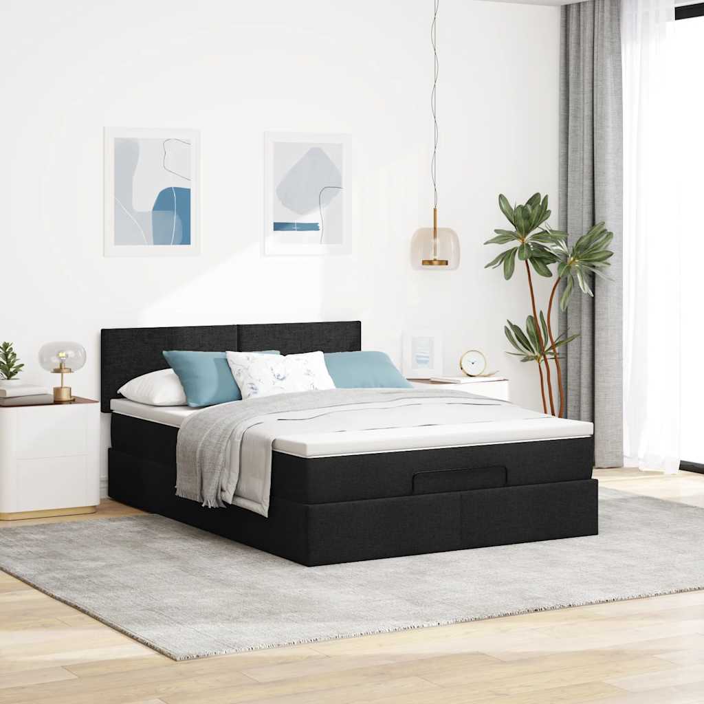 Otomanski krevet s madracem crni 140x200 cm tkanine