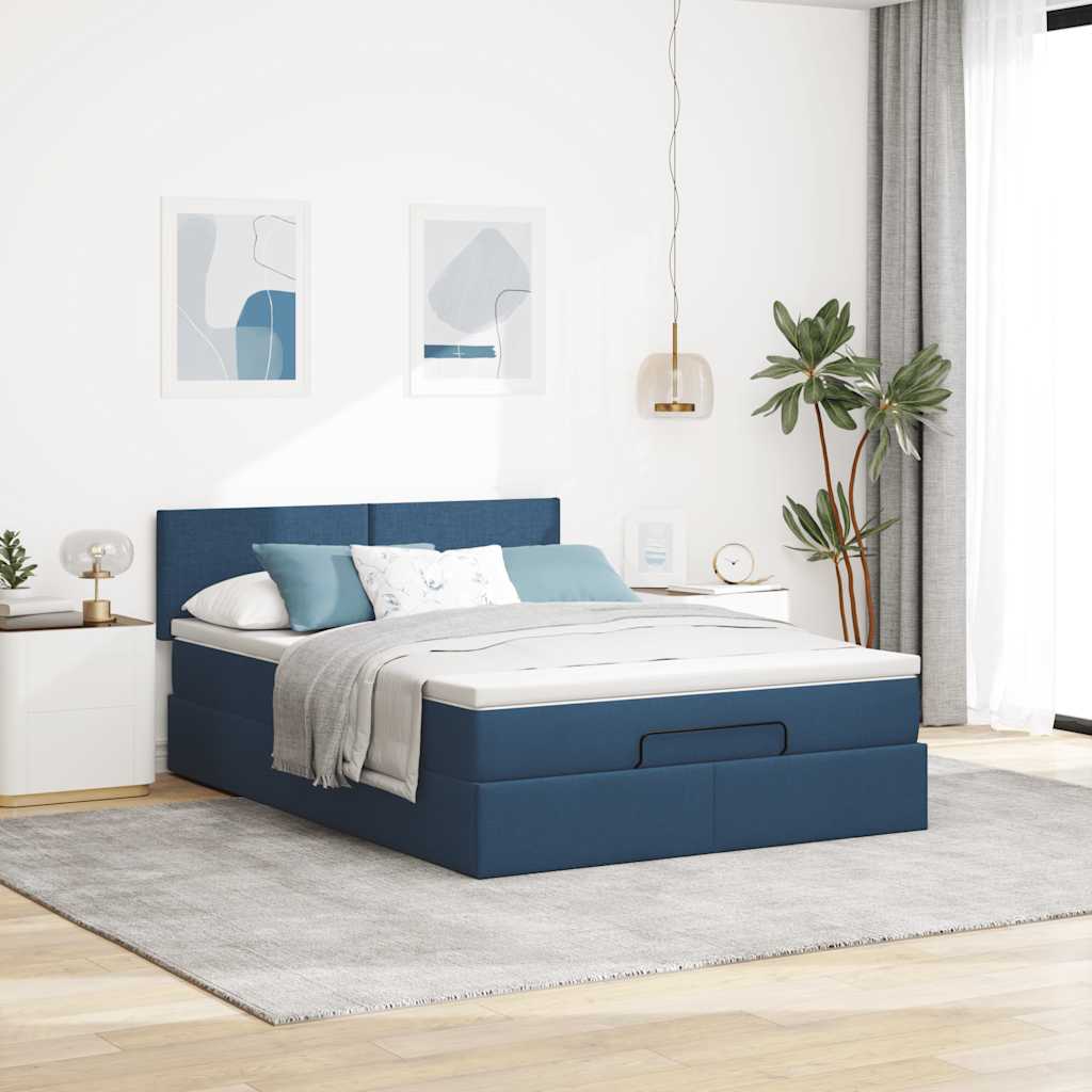 Otomanski okvir kreveta s madracem plavi 140x200cm od tkanine