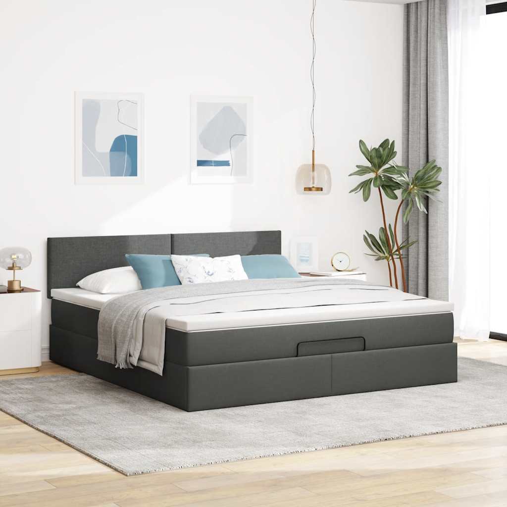 Otomanski krevet s madracem tamnosivi 180x200cm od tkanine