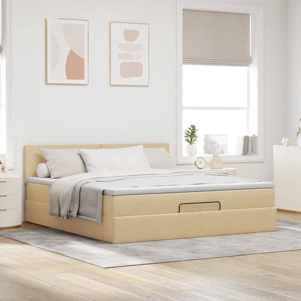 Otomanski krevet s madracem krem 180x200cm od tkanine