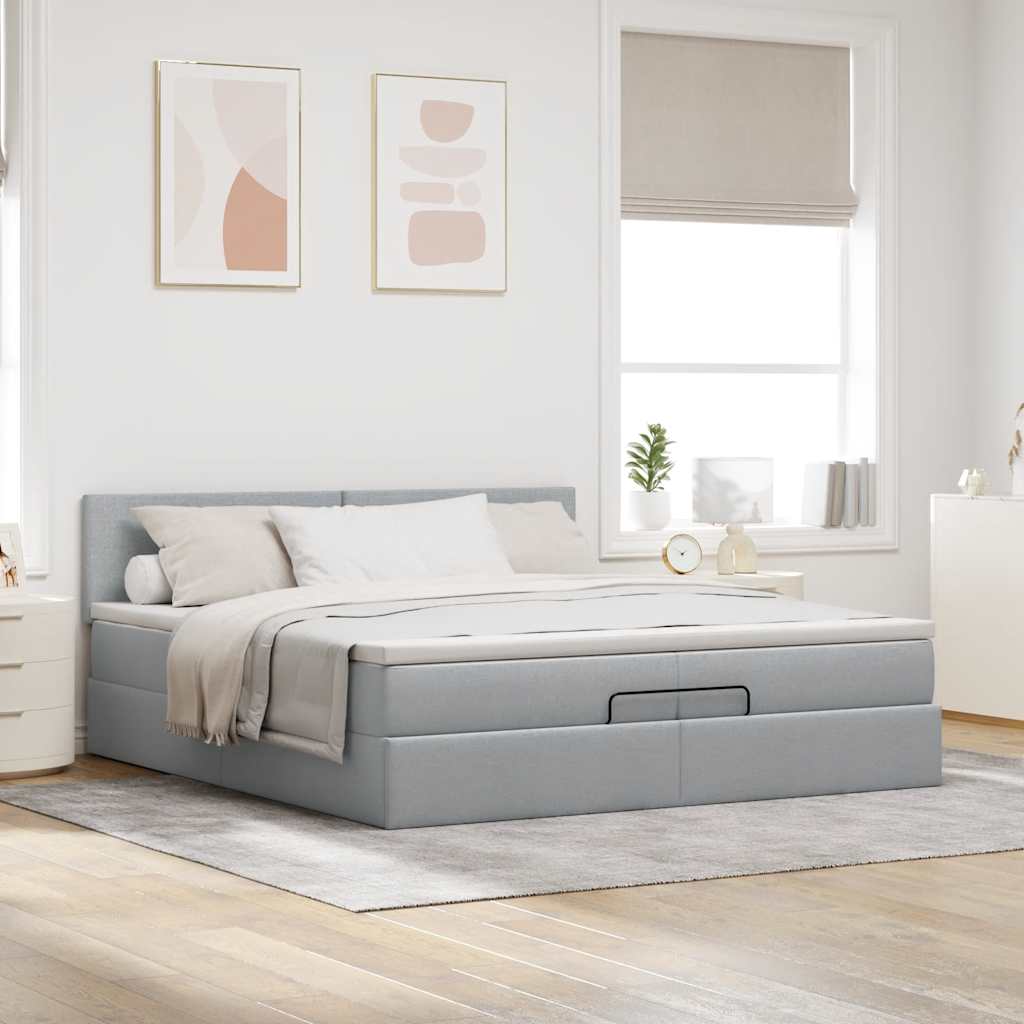 Otomanski krevet s madracem svijetlosivi 200x200 cm tkanine