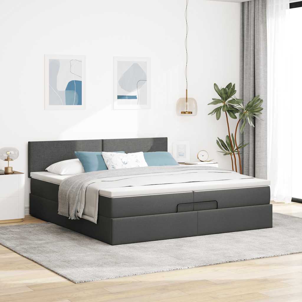 Otomanski krevet s madracem tamnosivi 200x200 cm od tkanine