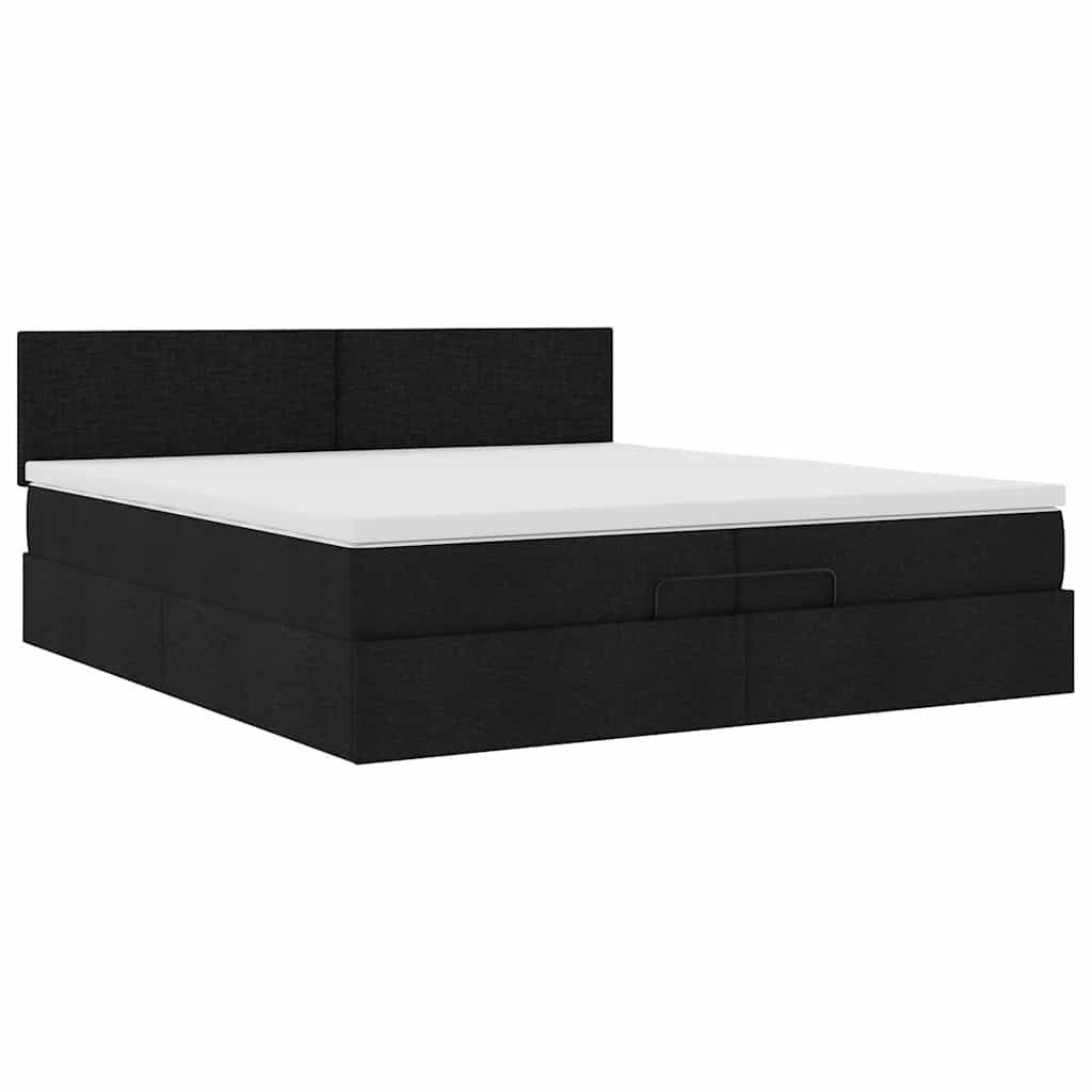 Otomanski krevet s madracem crni 200x200 cm od tkanine