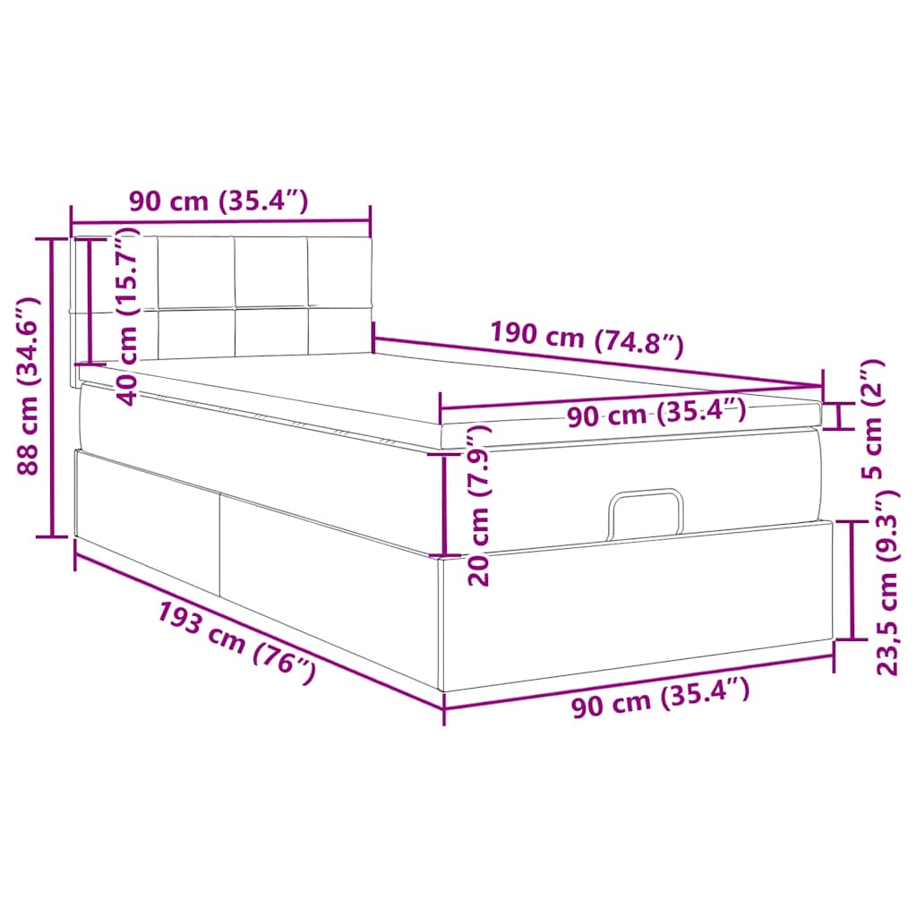 Otomanski okvir kreveta s madraca krem 90x190cm od tkanine