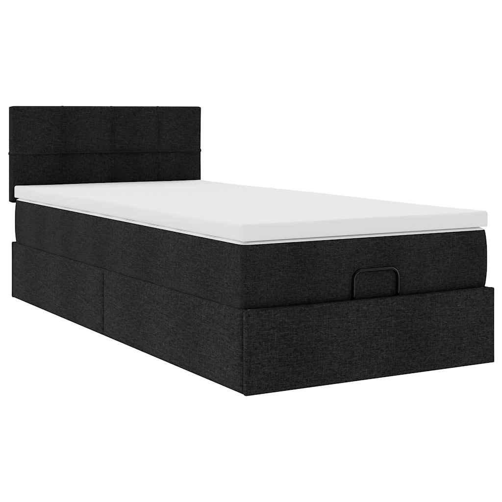 Otomanski krevet s madracem crni 90x200 cm tkanine