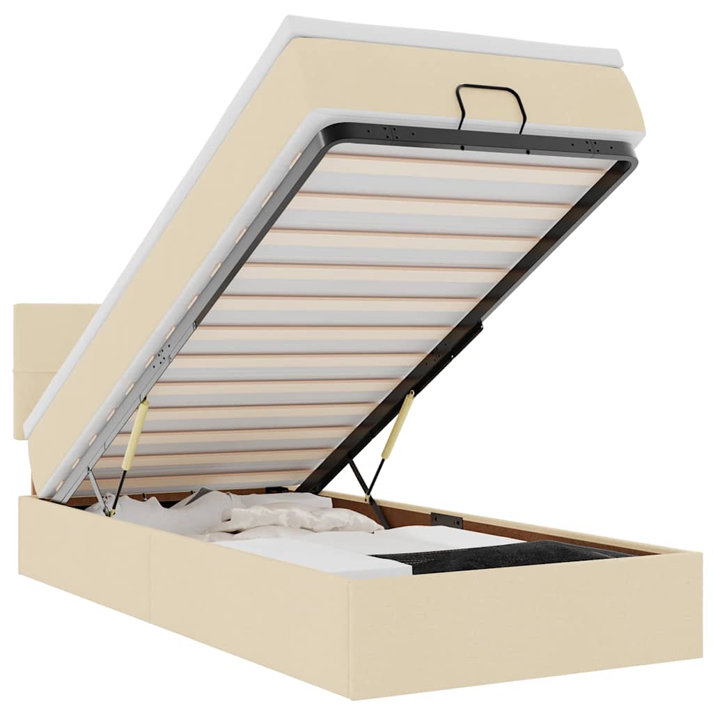 Otomanski krevet s madracem krem 100x200 cm tkanine