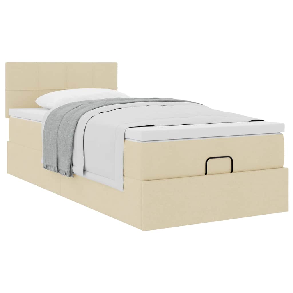 Otomanski krevet s madracem krem 100x200 cm tkanine