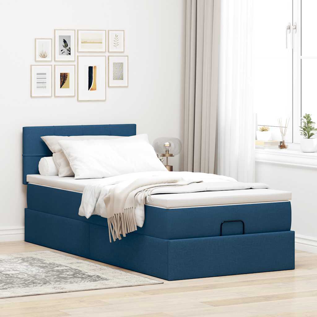 Otomanski krevet s madracem plavi 100x200 cm tkanine