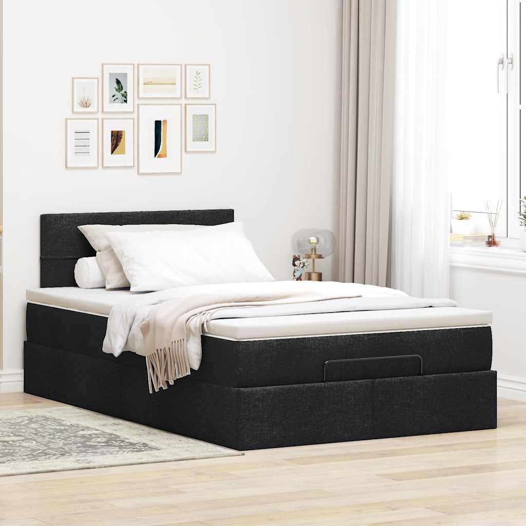 Otomanski krevet s madracem crni 120x190 cm tkanine