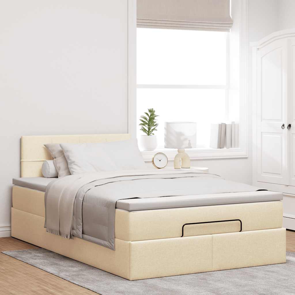 Otomanski okvir kreveta s madraca krem 120x190 cm od tkanine