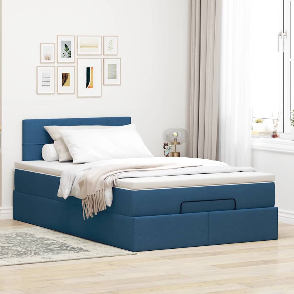 Otomanski okvir kreveta s madraca plavi 120x190 cm od tkanine
