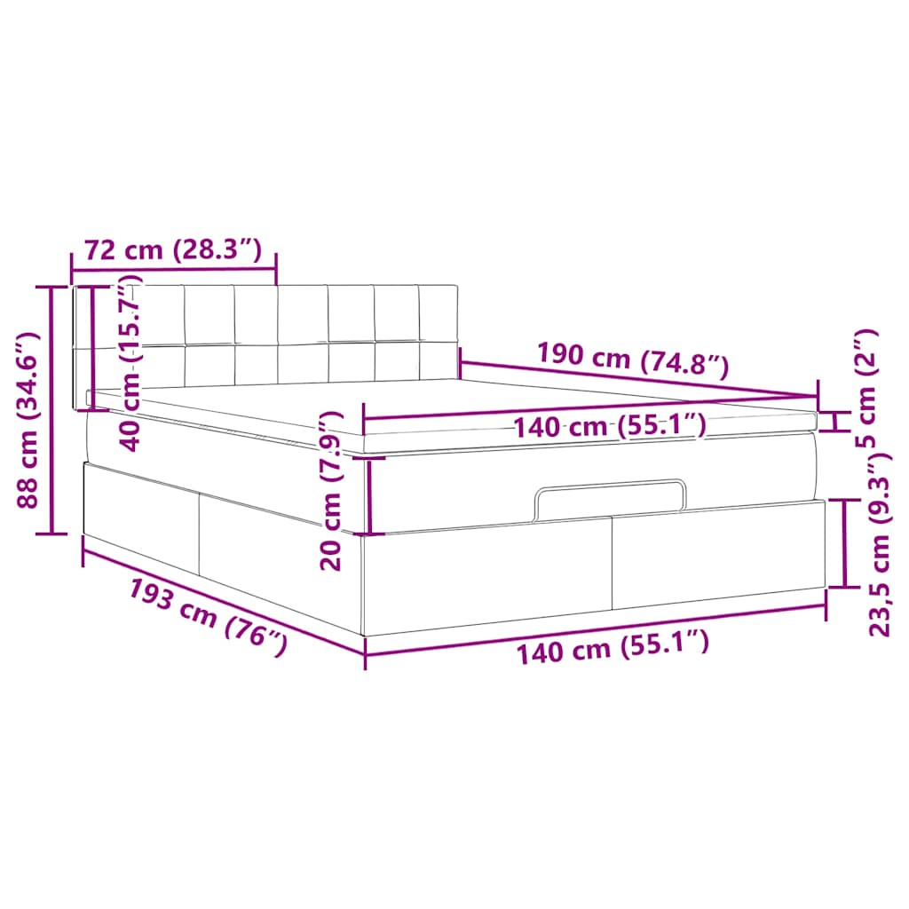 Otomanski krevet s madracem crni 140x190cm od tkanine