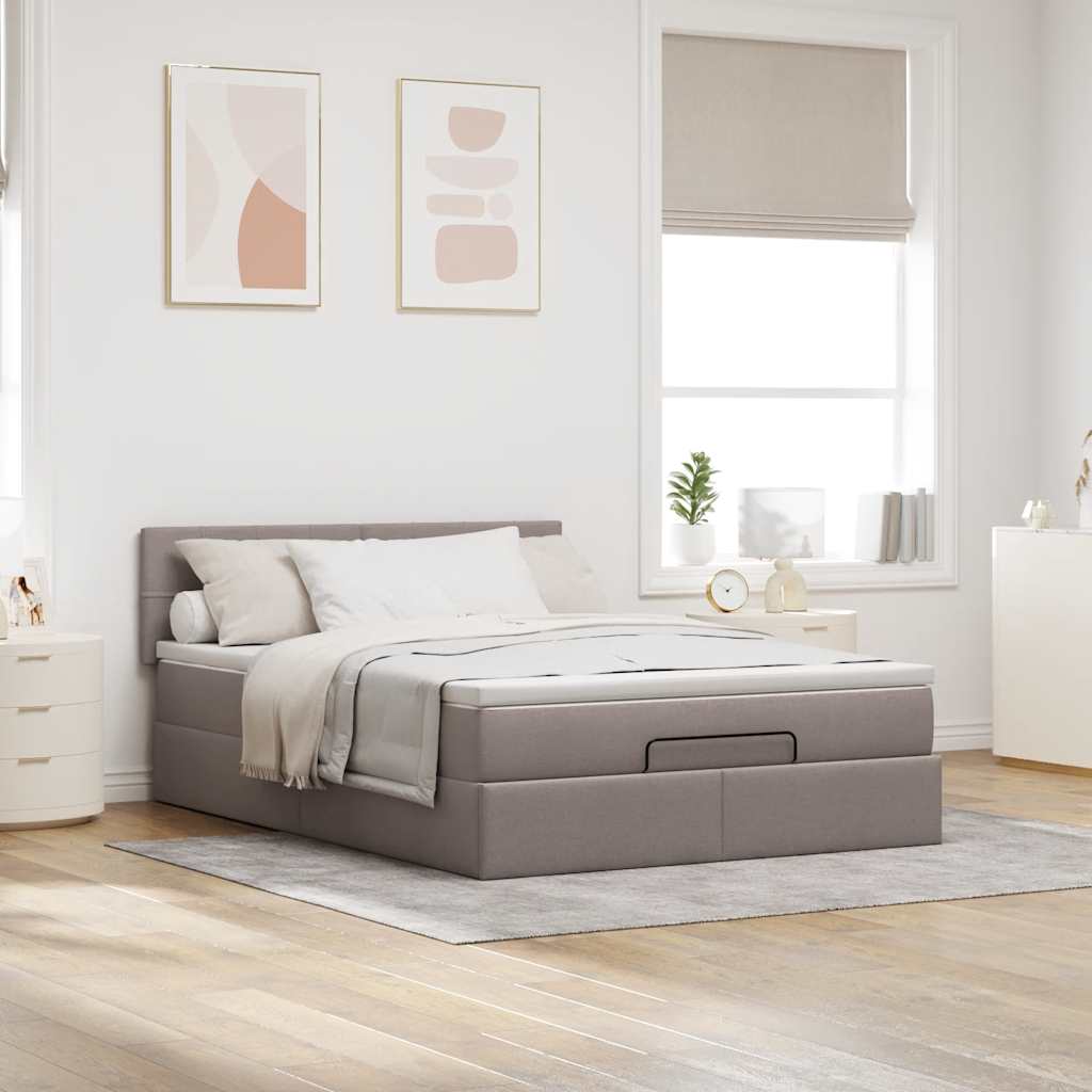 Krevet s otomancem i madracem, taupe boja, 140x190 cm, tkanina