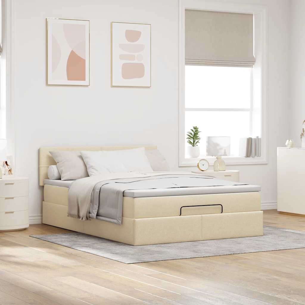 Otomanski krevet s madracem krem 140x200 cm tkanine