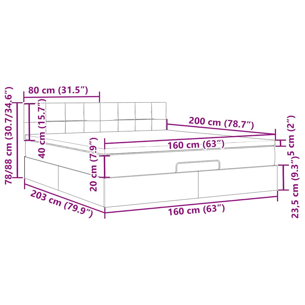 Otomanski krevet s madracem tamnosivi 160x200cm od tkanine