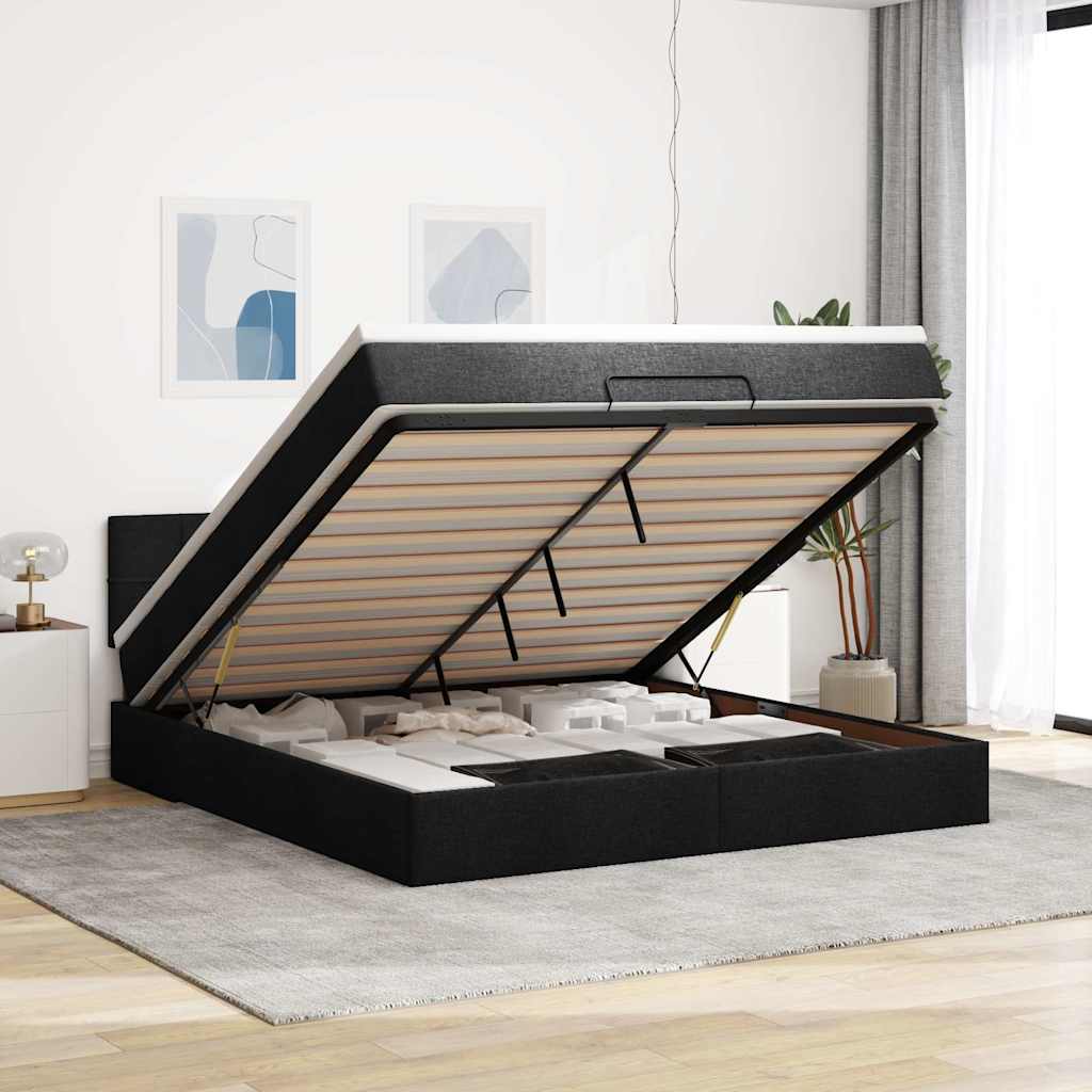 Otomanski krevet s madracem crni 160x200cm od tkanine