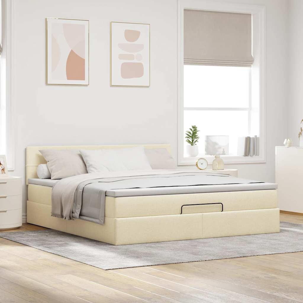 Otomanski krevet s madracem krem 180x200cm od tkanine