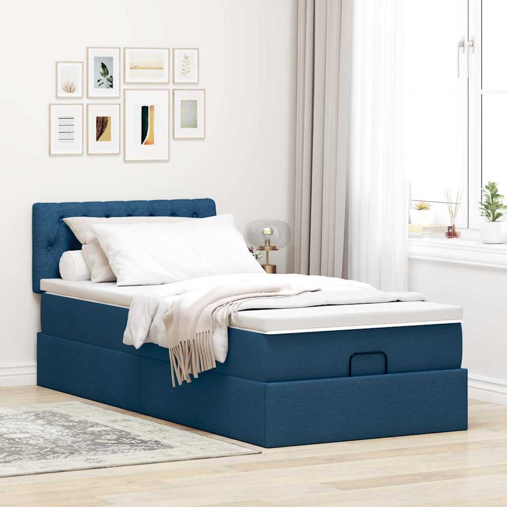 Otomanski okvir kreveta s madraca plavi 90x190cm od tkanine