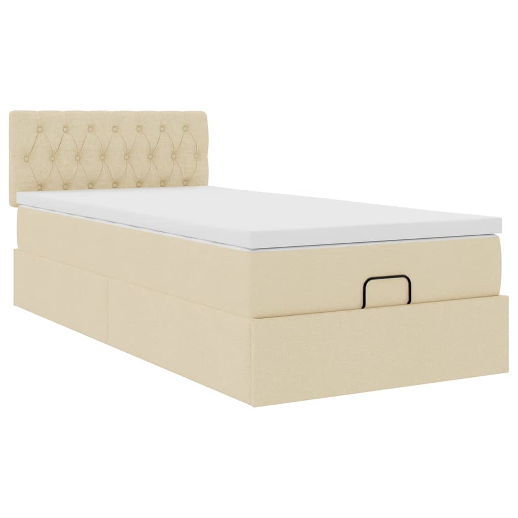 Otomanski krevet s madracem krem 90x200 cm tkanine