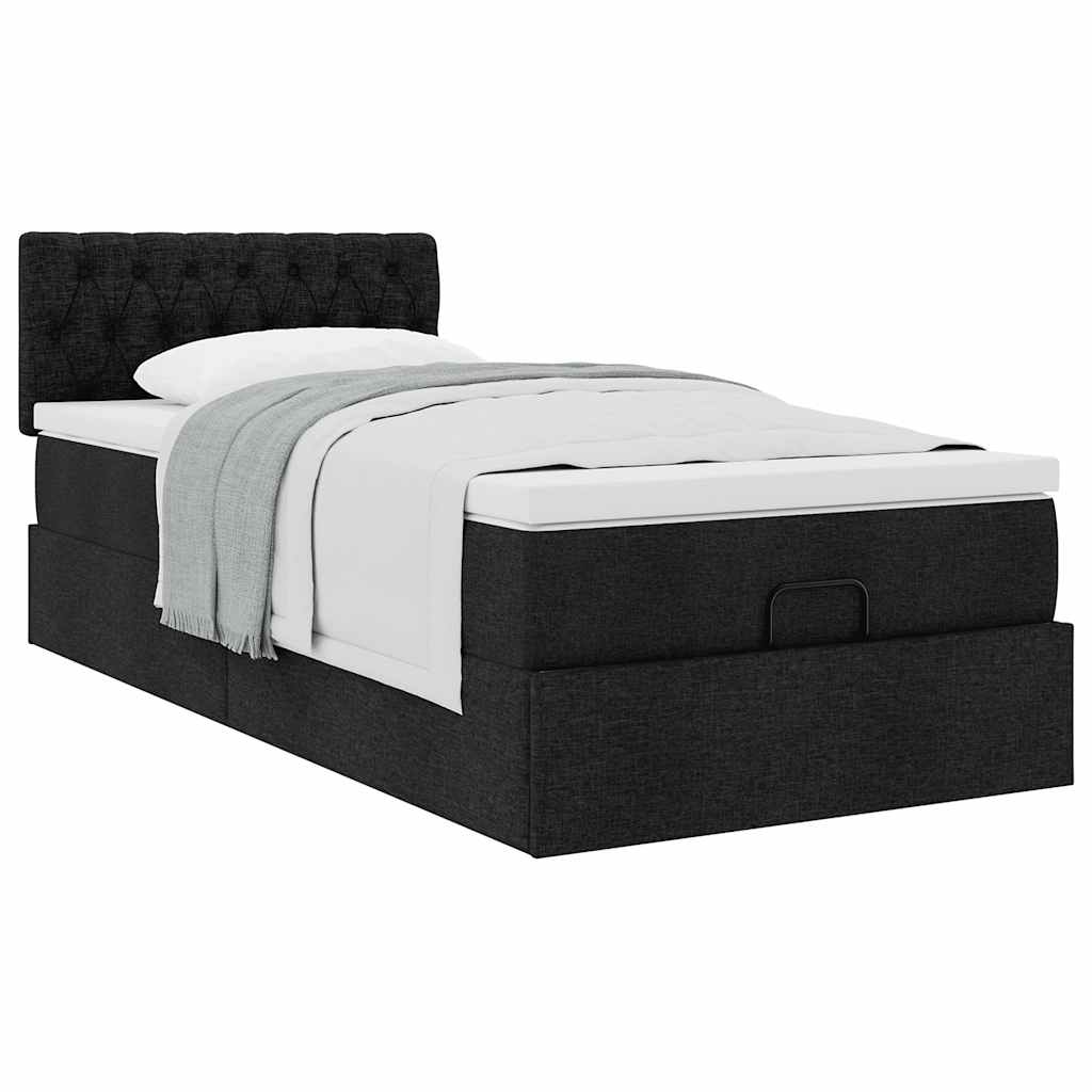Otomanski krevet s madracem crni 100x200 cm tkanine