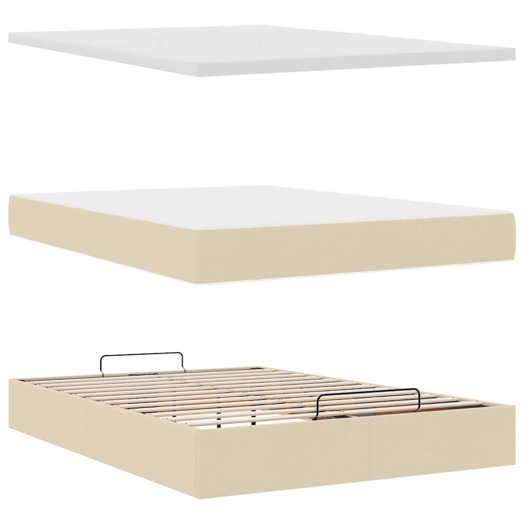 Otomanski krevet s madracem krem 140x200 cm tkanine