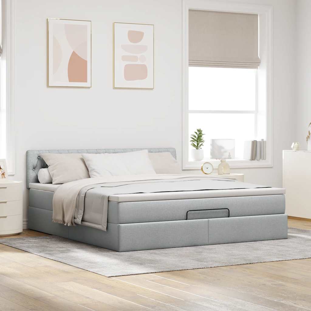 Otomanski krevet s madracem svijetlosivi 160x200 cm tkanine