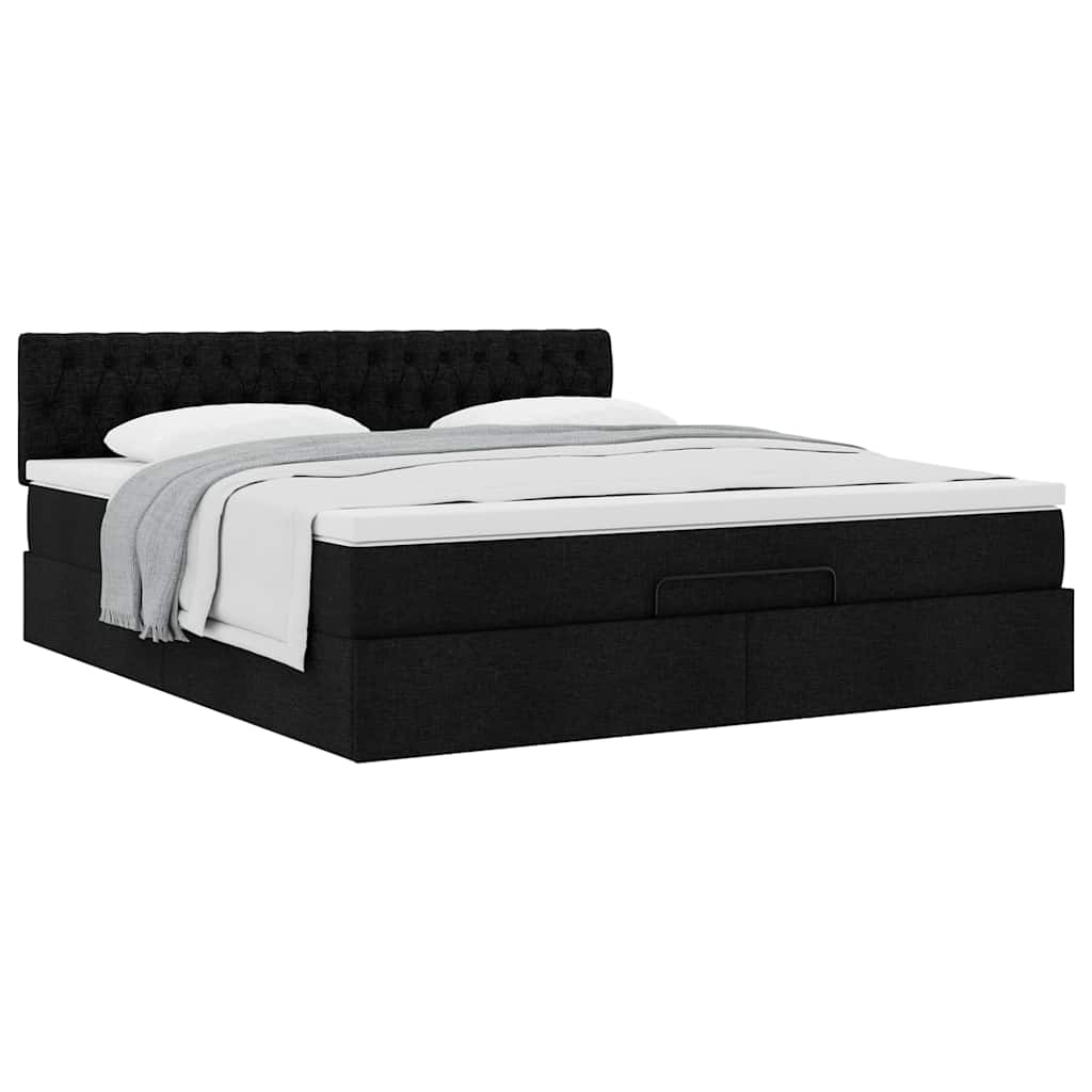 Otomanski krevet s madracem crni 160x200cm od tkanine