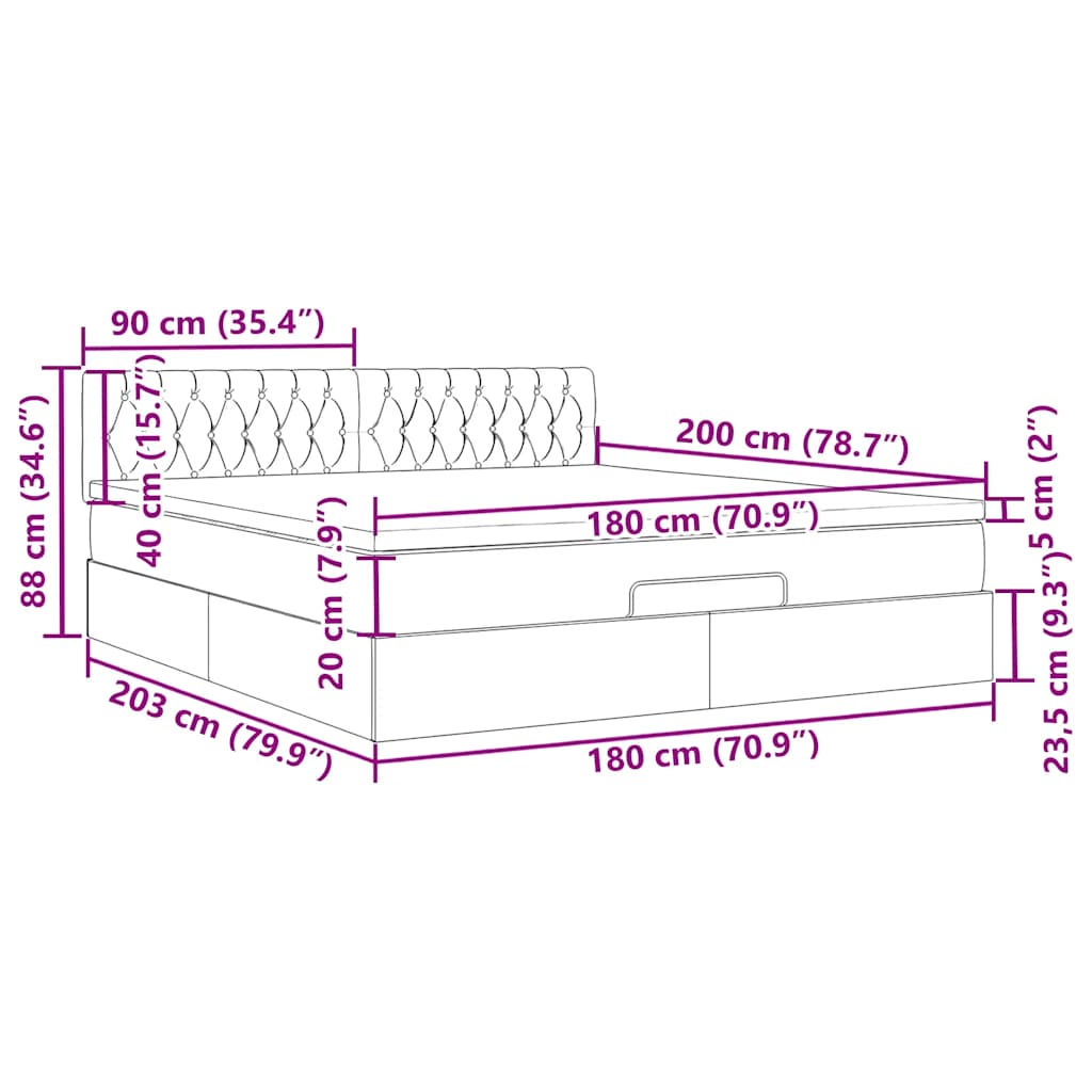 Otomanski krevet s madracem svijetlosivi 180x200cm od tkanine