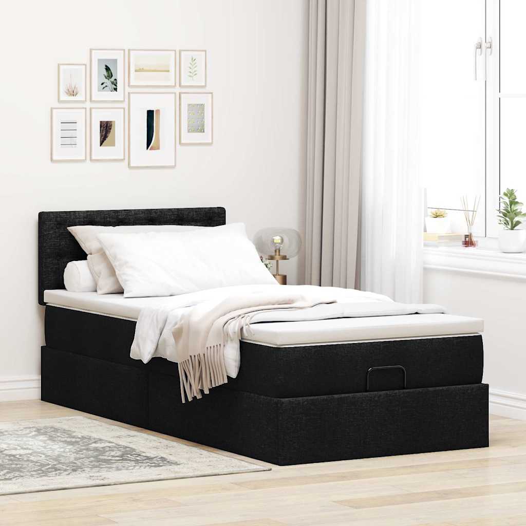 Otomanski okvir kreveta s madraca crni 80x200cm od tkanine
