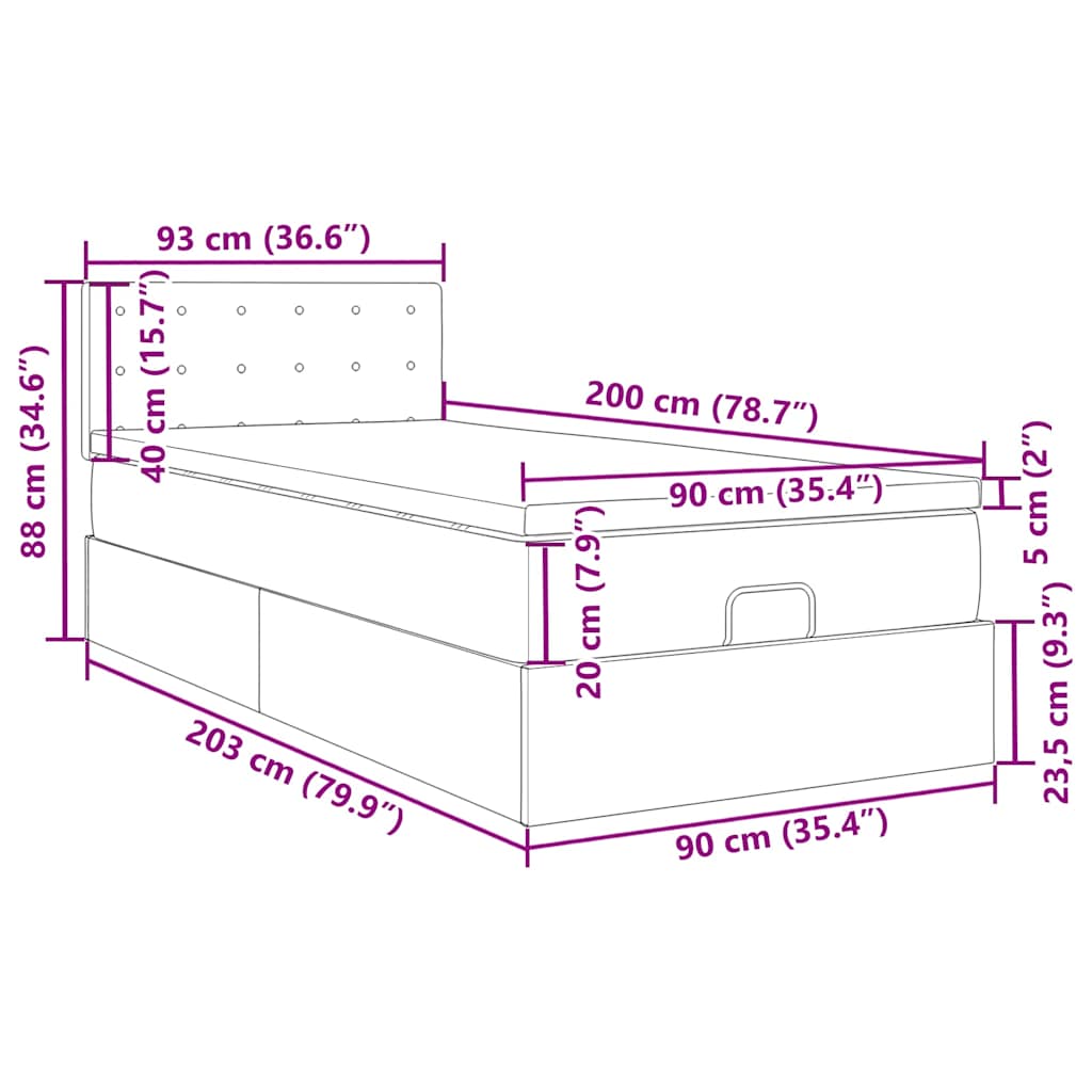 Otomanski krevet s madracem crni 90x200 cm tkanine