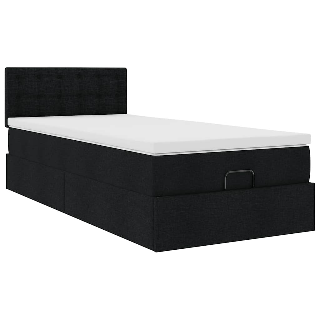 Otomanski krevet s madracem crni 100x200 cm tkanine