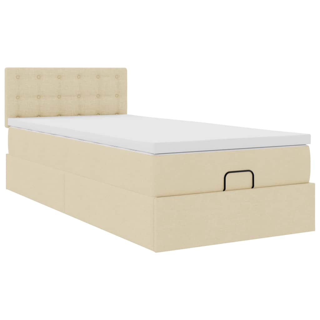 Otomanski krevet s madracem krem 100x200 cm tkanine