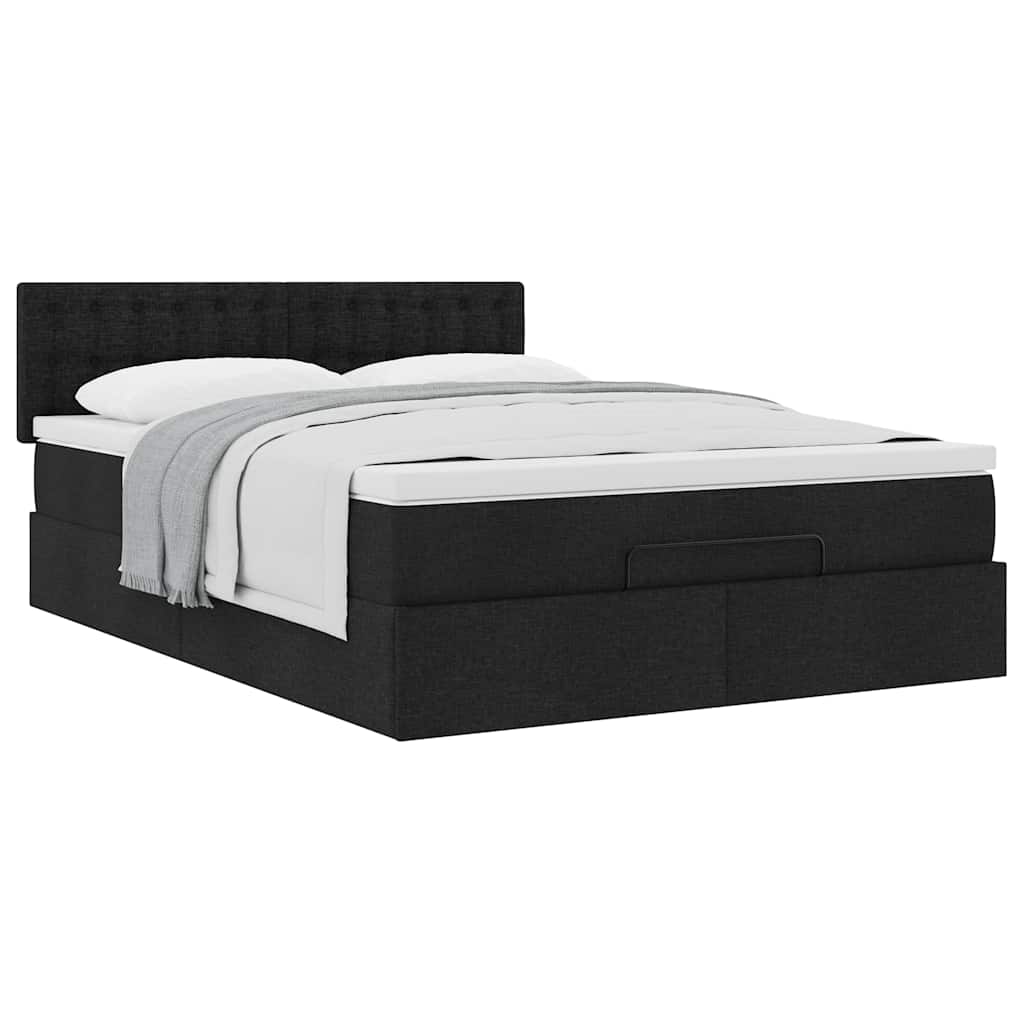 Otomanski krevet s madracem crni 140x190cm od tkanine