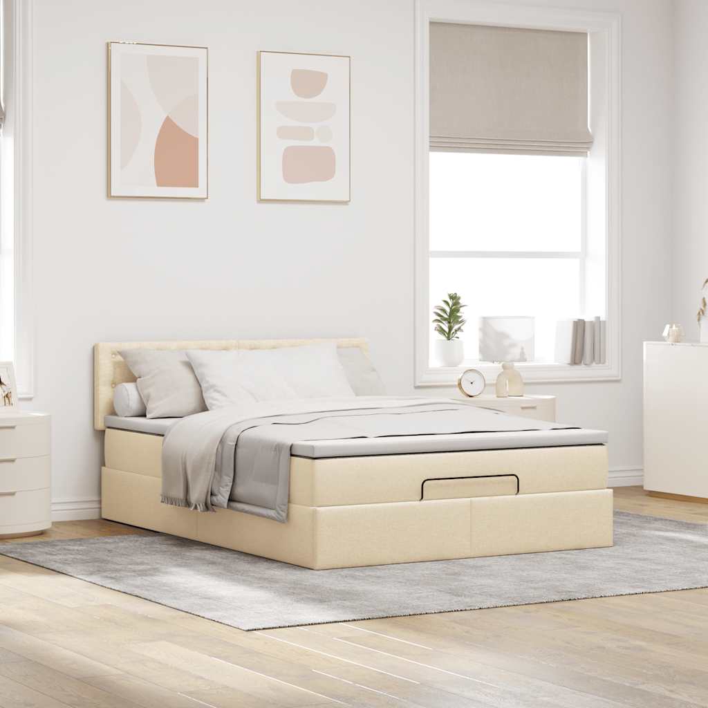 Otomanski krevet s madracem krem 140x190cm od tkanine