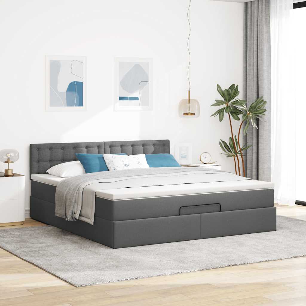 Otomanski krevet s madracem tamnosivi 160x200cm od tkanine