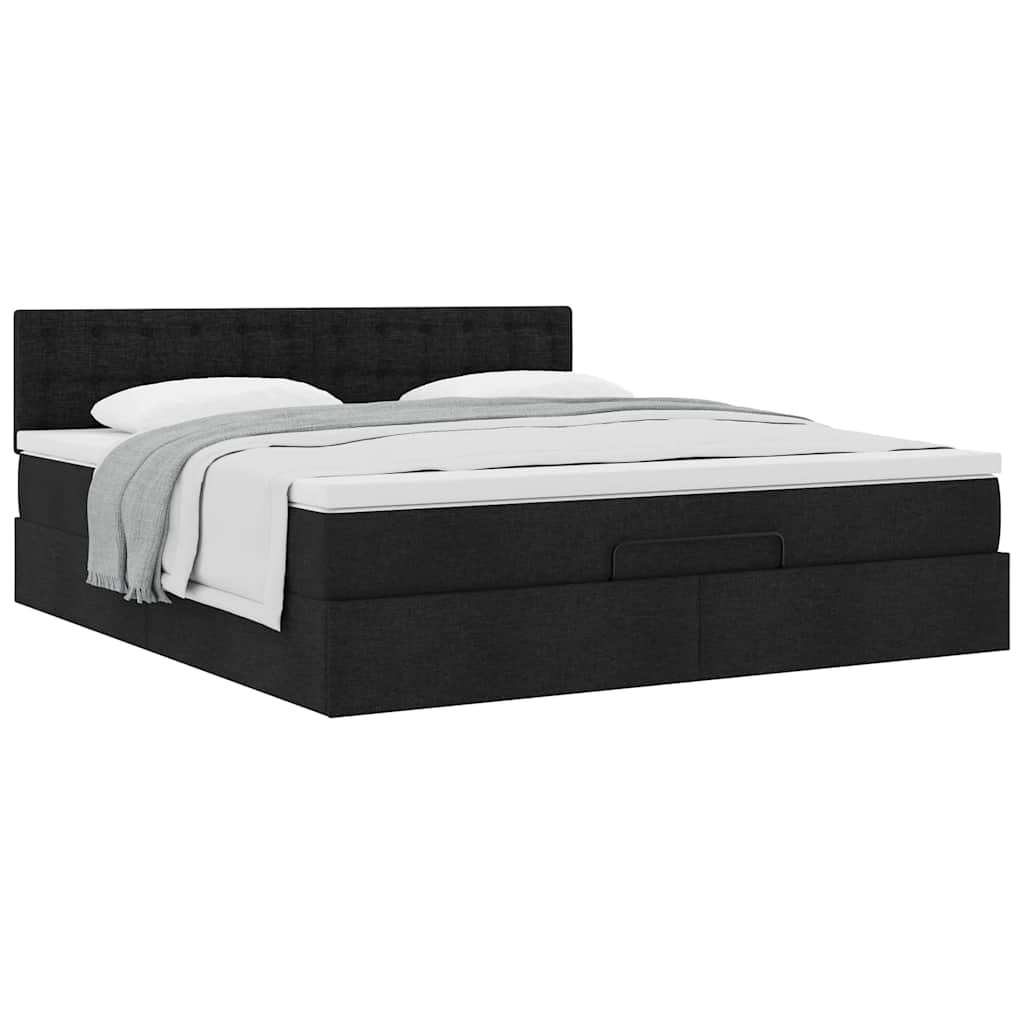 Otomanski krevet s madracem crni 160x200cm od tkanine