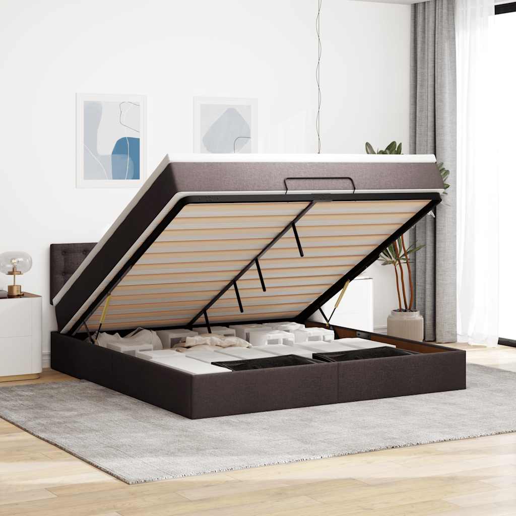 Otomanski krevet s madracem tamnosmeđi 160x200cm od tkanine