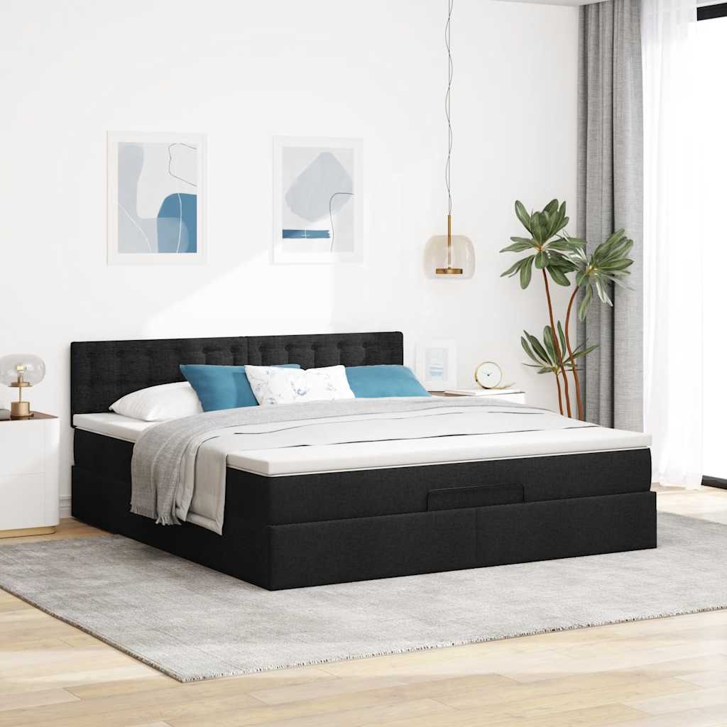 Otomanski krevet s madracem crni 180x200cm od tkanine