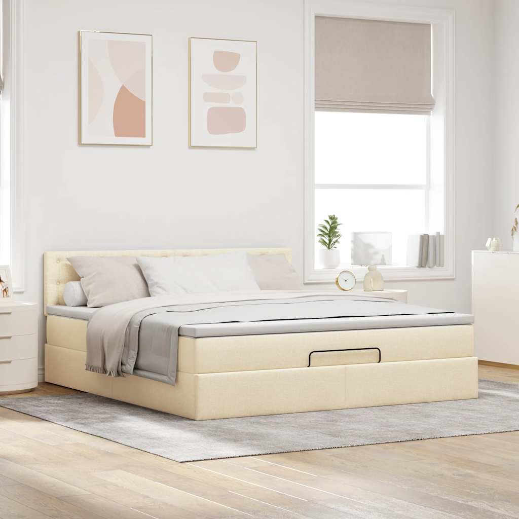 Otomanski krevet s madracem krem 180x200cm od tkanine
