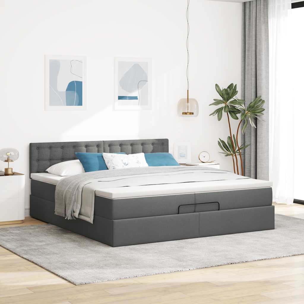 Otomanski krevet s madracem tamnosivi 200x200 cm od tkanine