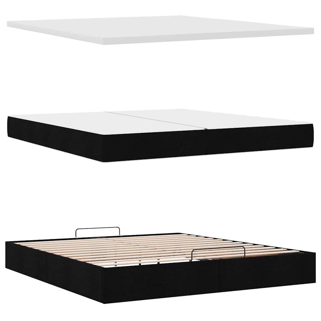 Otomanski krevet s madracem crni 200x200 cm tkanine