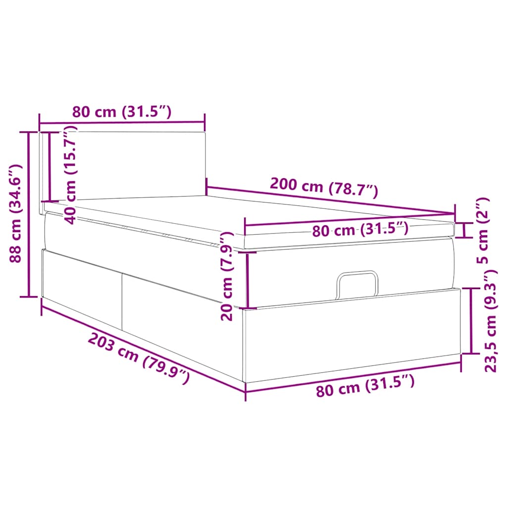 Otomanski okvir kreveta s madraca crni 80x200cm baršunasti