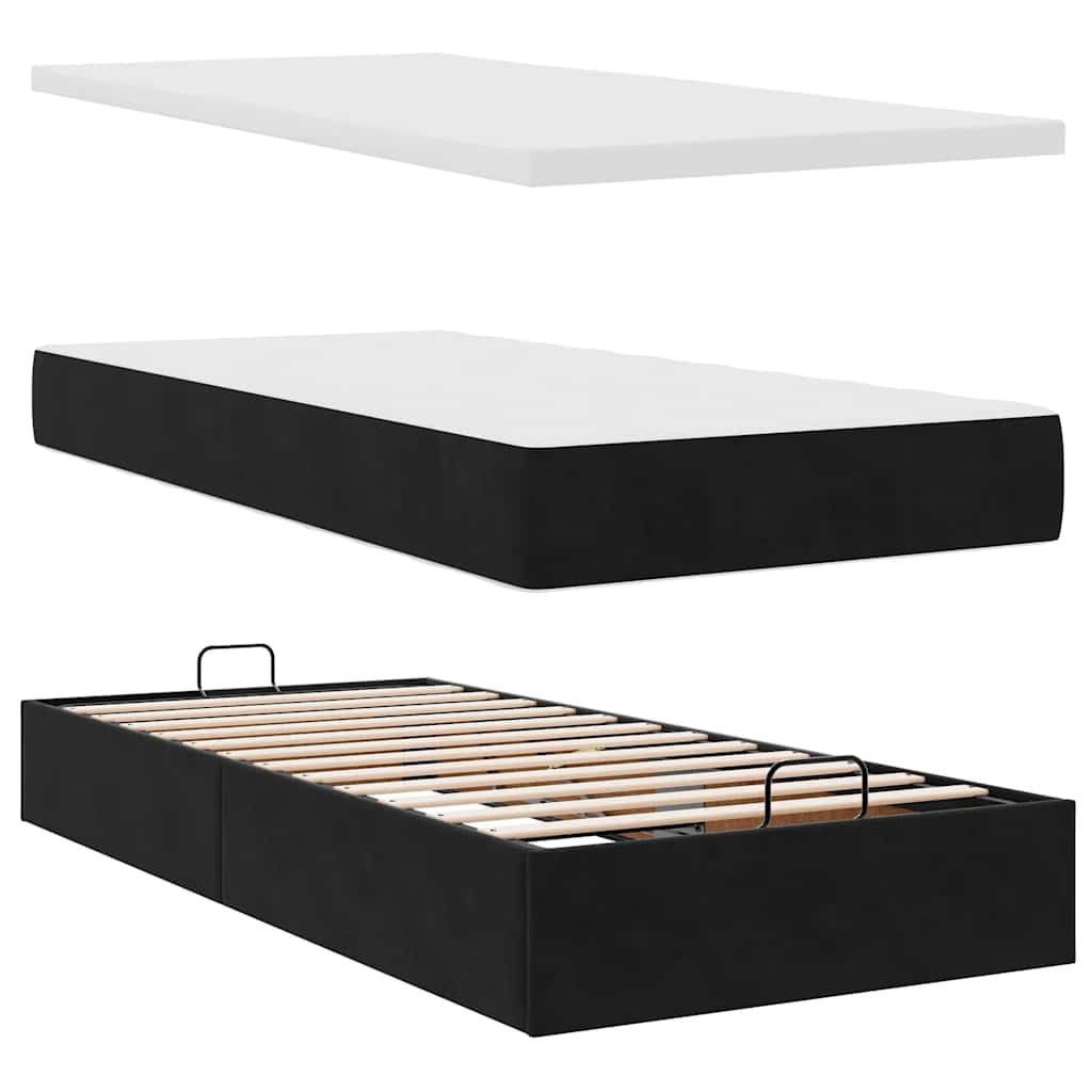 Otomanski okvir kreveta s madraca crni 90x190cm baršunasti