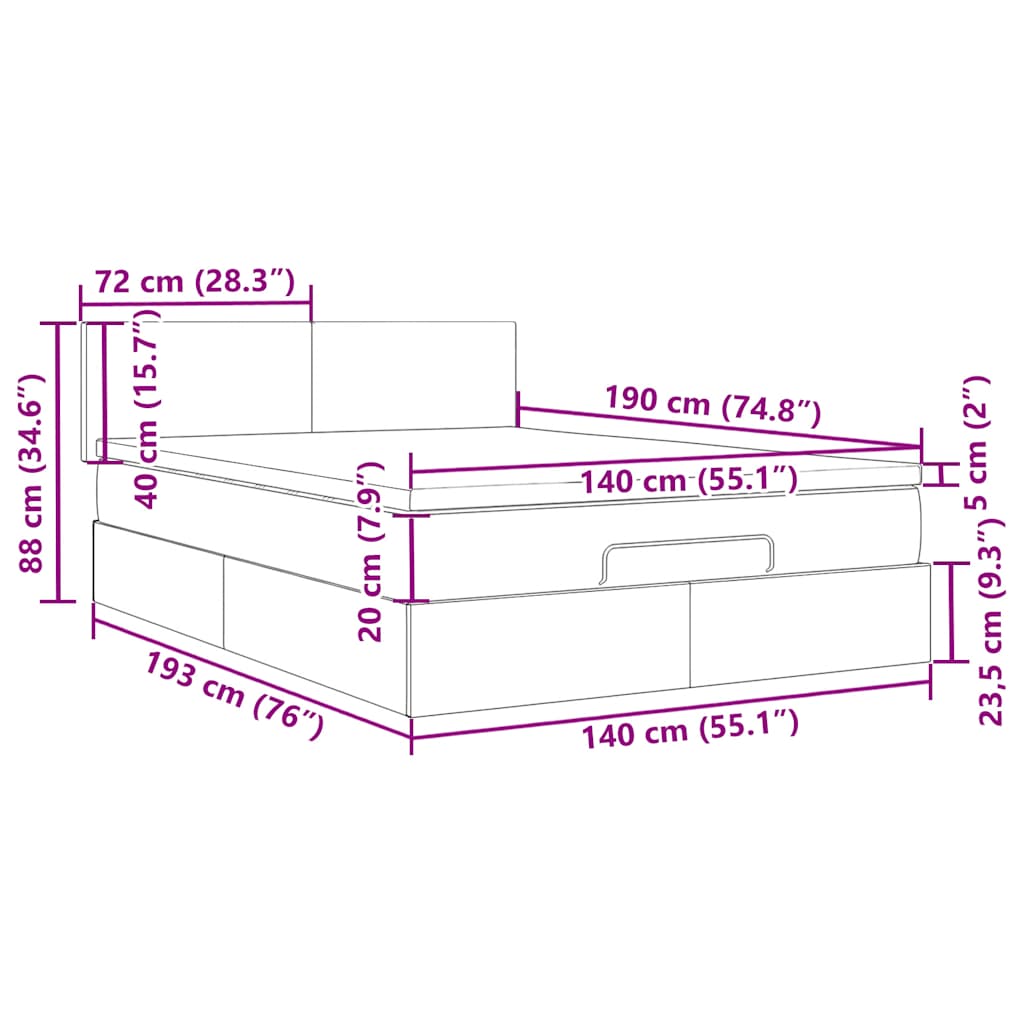 Otomanski krevet s madracem tamnosivi 140x190 cm baršunasti