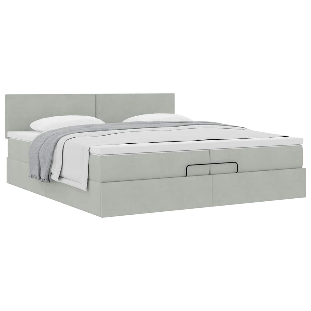 Ottoman krevet s madracem svijetlo sivi 200x200 cm baršun