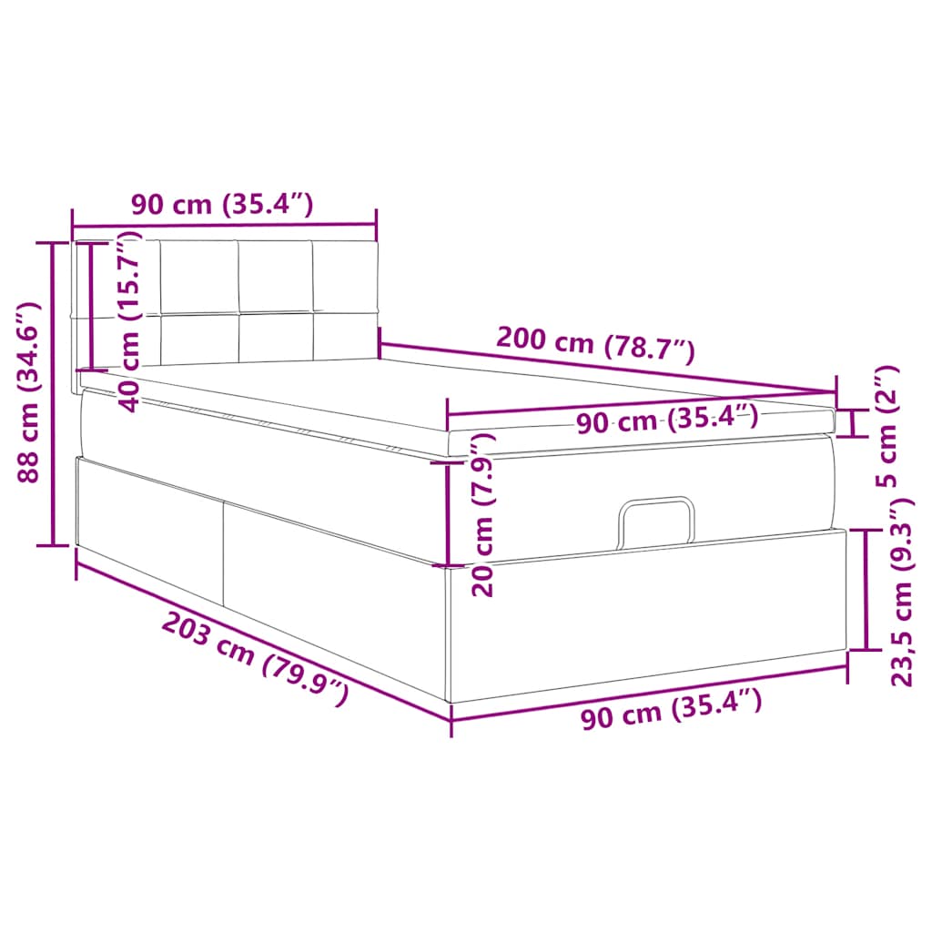 Otomanski okvir kreveta s madraca crni 90x200cm baršunasti